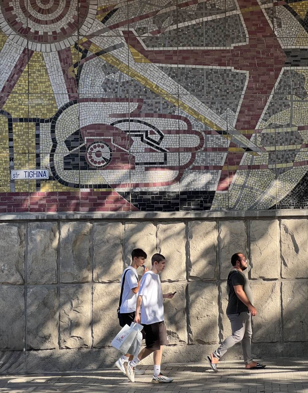 Soviet mosaic on the Telecom building in Chisinau